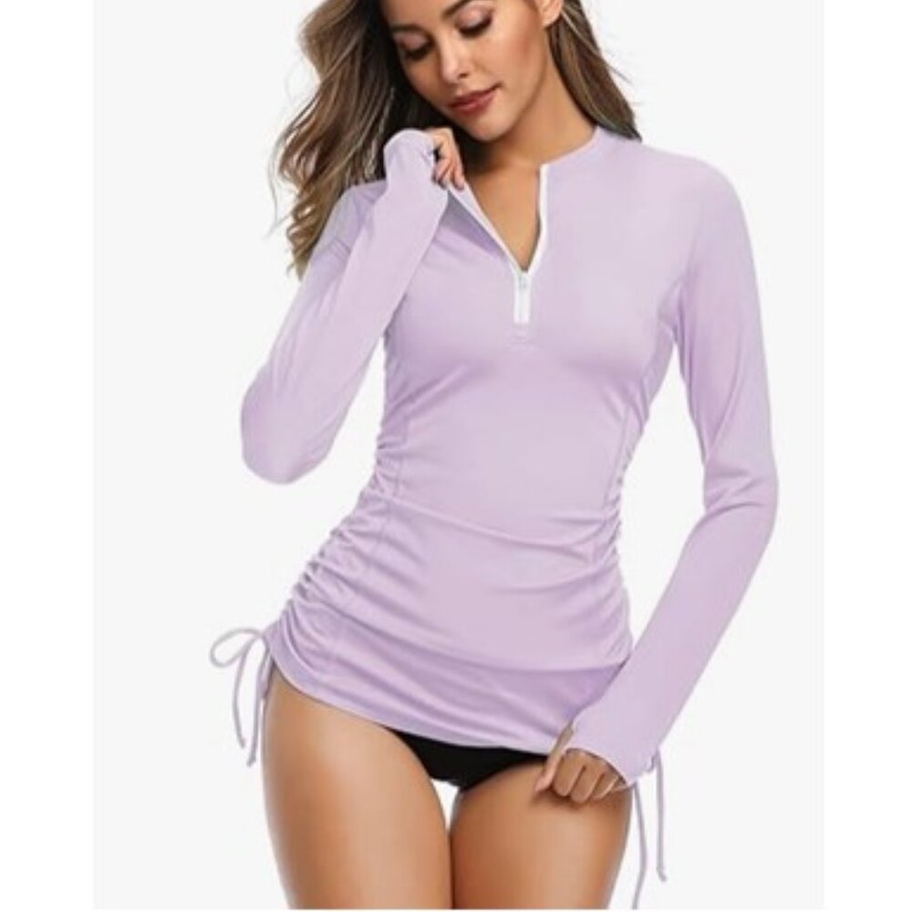 Women's Long Sleeve UV Sun Protection Rash Guard Side Adjustable Swimsuit Top